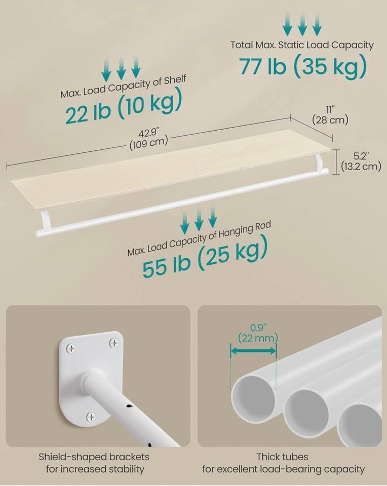 Wall Mounted Clothes Rack with Shelf | Modern Minimalist Design - photo 3