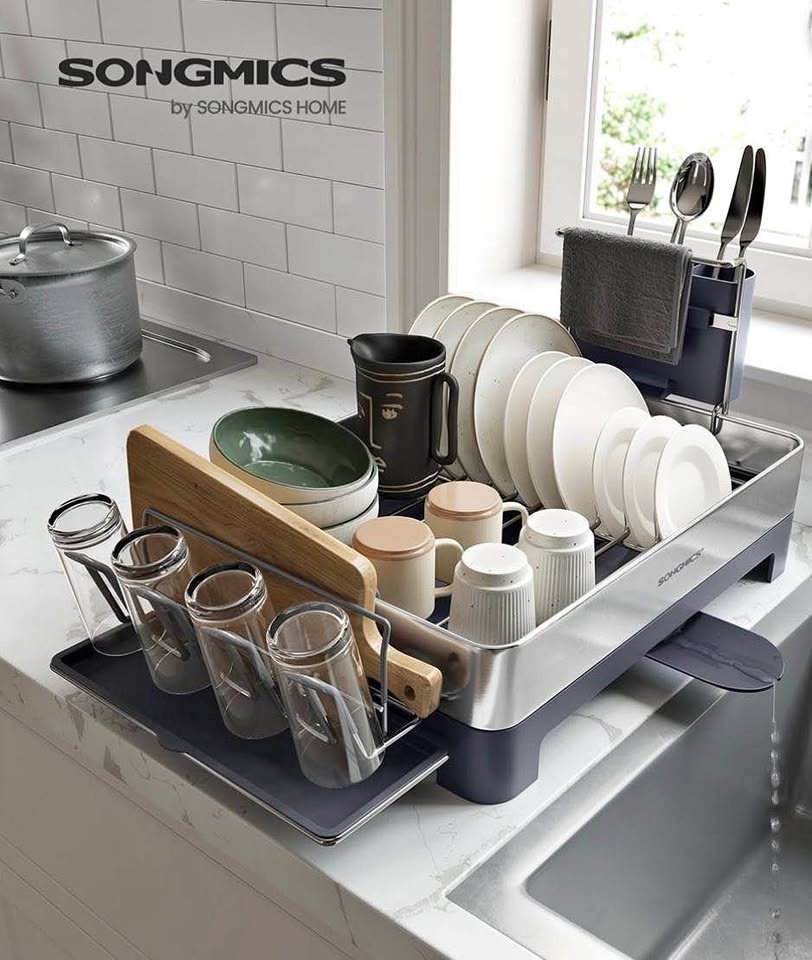 SONGMICS 1-Tier Dish Drying Rack - Brand New (Silver/Grey)