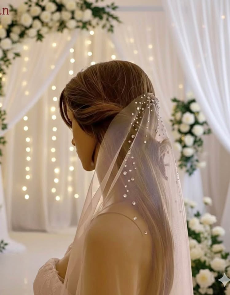 Soft white Veil with gem embellishments