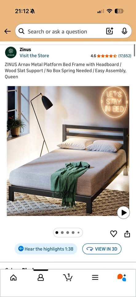 ZINUS Arnav Queen Metal Platform Bed Frame with Headboard