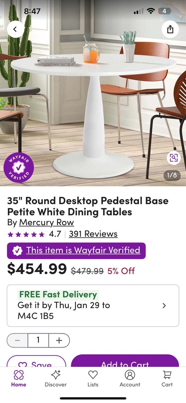 New 35" Round Pedestal Dining Table - White - photo 4