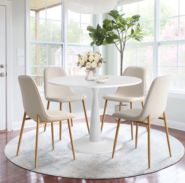 New 35" Round Pedestal Dining Table - White - photo 5