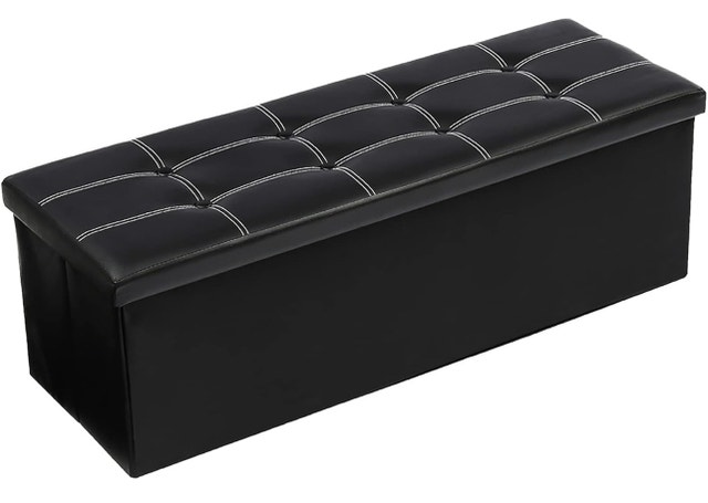 New 43" Folding Storage Ottoman Bench - Black Leather