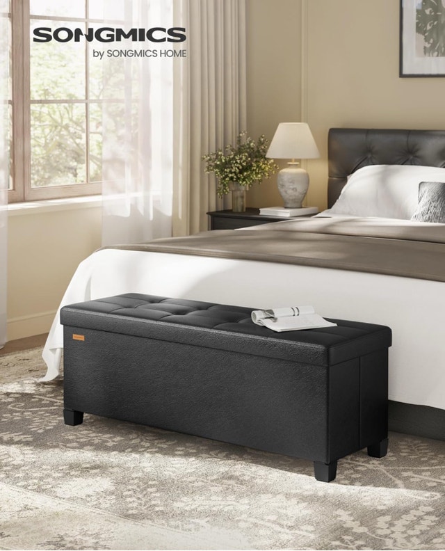 SONGMICS Storage Ottoman Bench with Legs, Black Leather - photo 2