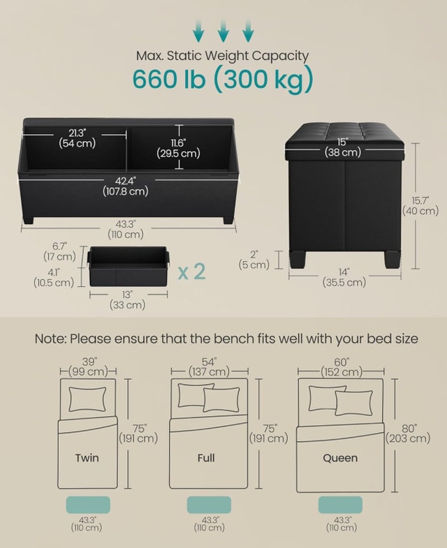 SONGMICS Storage Ottoman Bench with Legs, Black Leather - photo 3