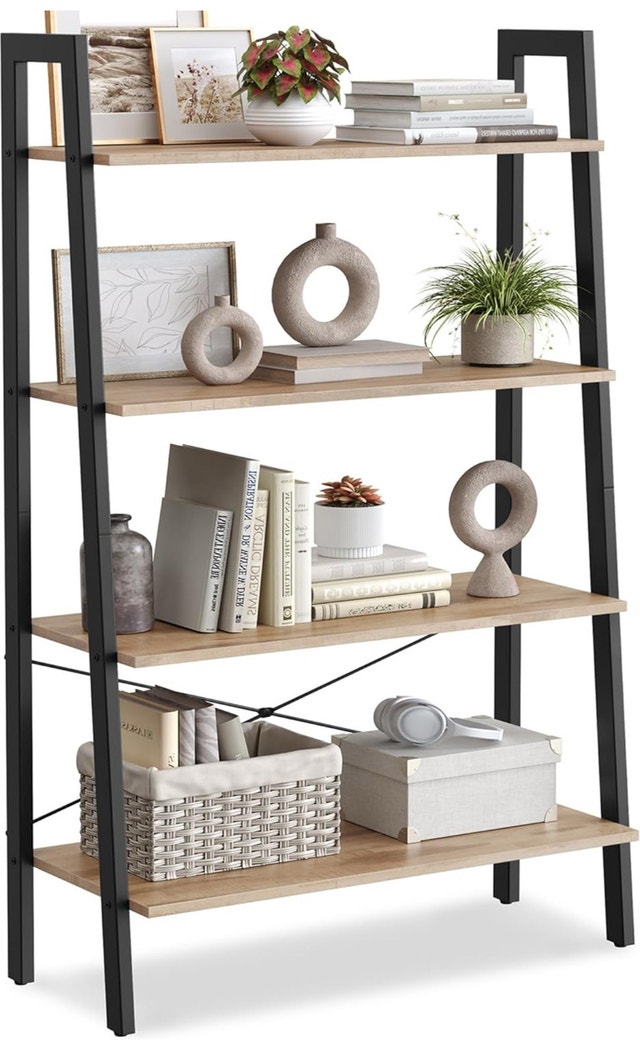 VASAGLE 4-Tier Ladder Shelf - Camel Brown/Matte Black (ULLS144B5