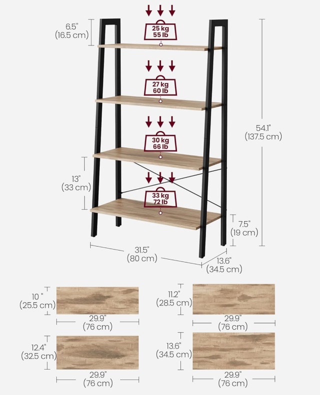 VASAGLE 4-Tier Ladder Shelf - Camel Brown/Matte Black (ULLS144B5 - photo 3