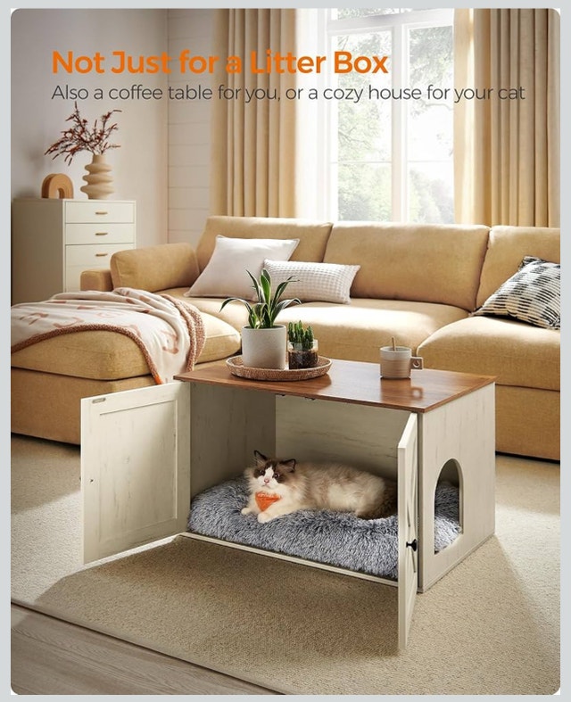 New Cat Litter Box Enclosure - Honey Brown/Rustic White - photo 3