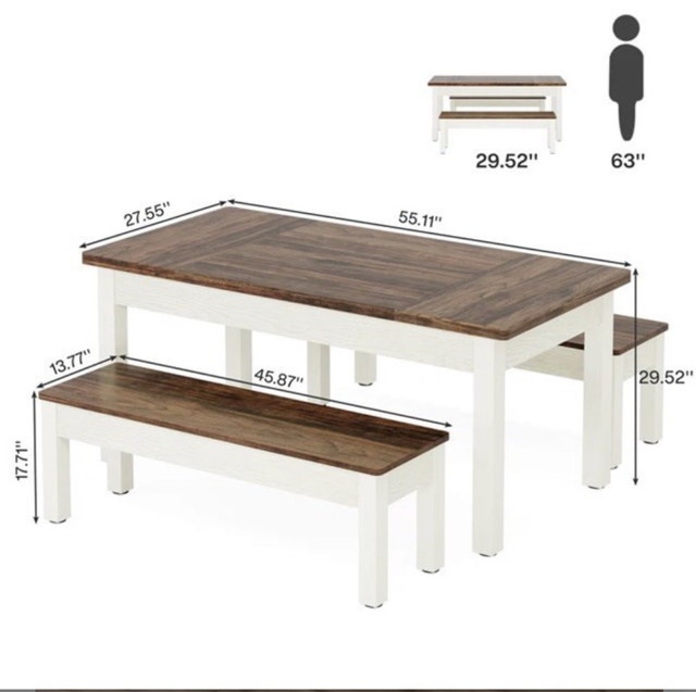 Tribesigns 3-Piece Dining Table Set with 2 Benches - photo 2