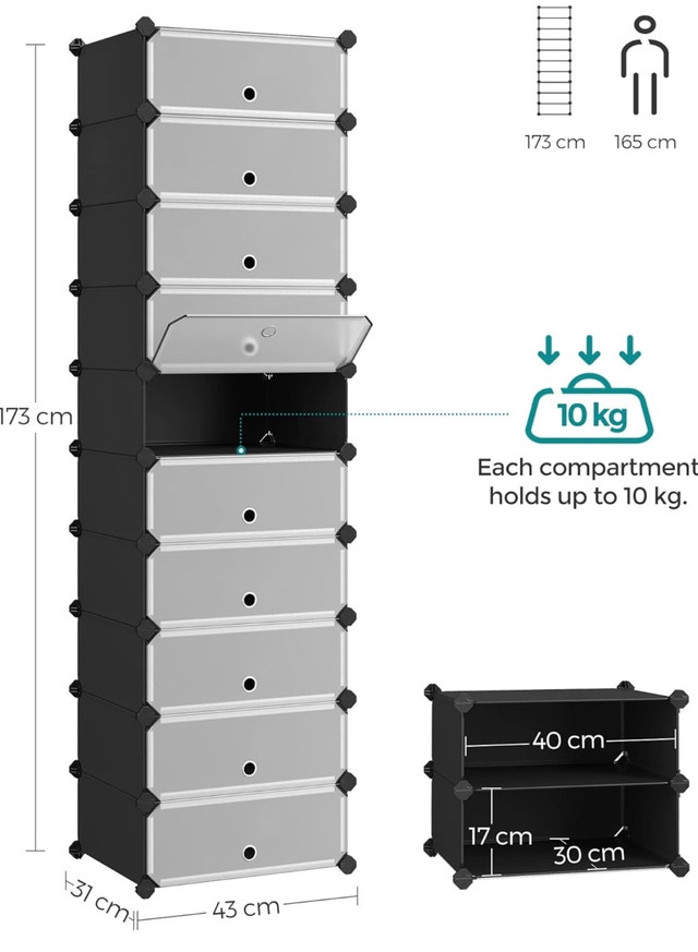 10-Tier Shoe Rack Cube Storage Organizer - Black - photo 3