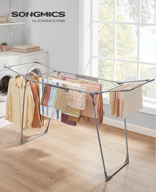 SONGMICS Free Standing Clothes Airer, Metal, Grey