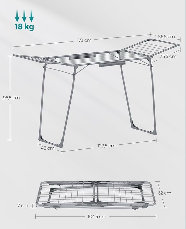 SONGMICS Free Standing Clothes Airer, Metal, Grey - photo 2