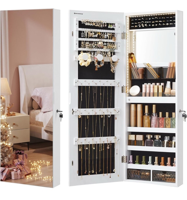 New Jewelry Cabinet with Light, Wall/Door Mounted