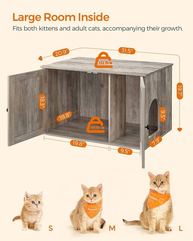 Feandrea Cat Litter Box Enclosure, Litter Box Furniture - photo 3