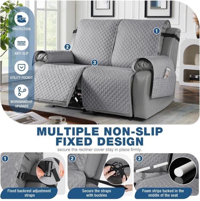 New Recliner Cover - Grey Quilted 2-Seater - photo 5