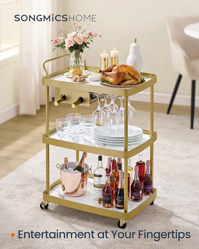 SONGMICS 3-Tier Bar Cart - Gold & Faux Marble - photo 2