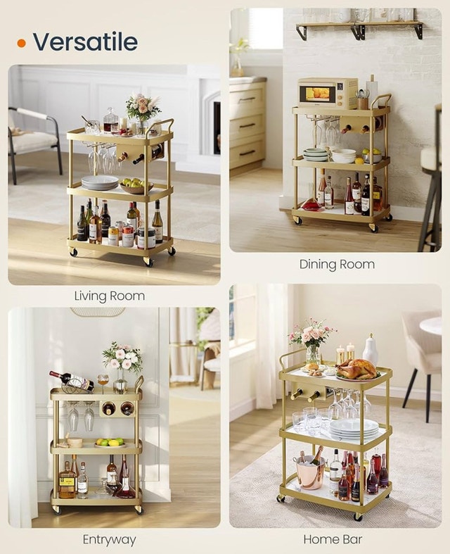 SONGMICS 3-Tier Bar Cart - Gold & Faux Marble - photo 4