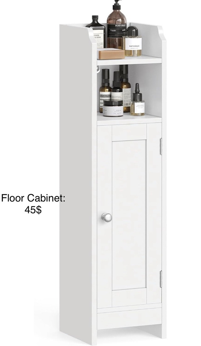 White Modern Floor Cabinet - Slim Profile