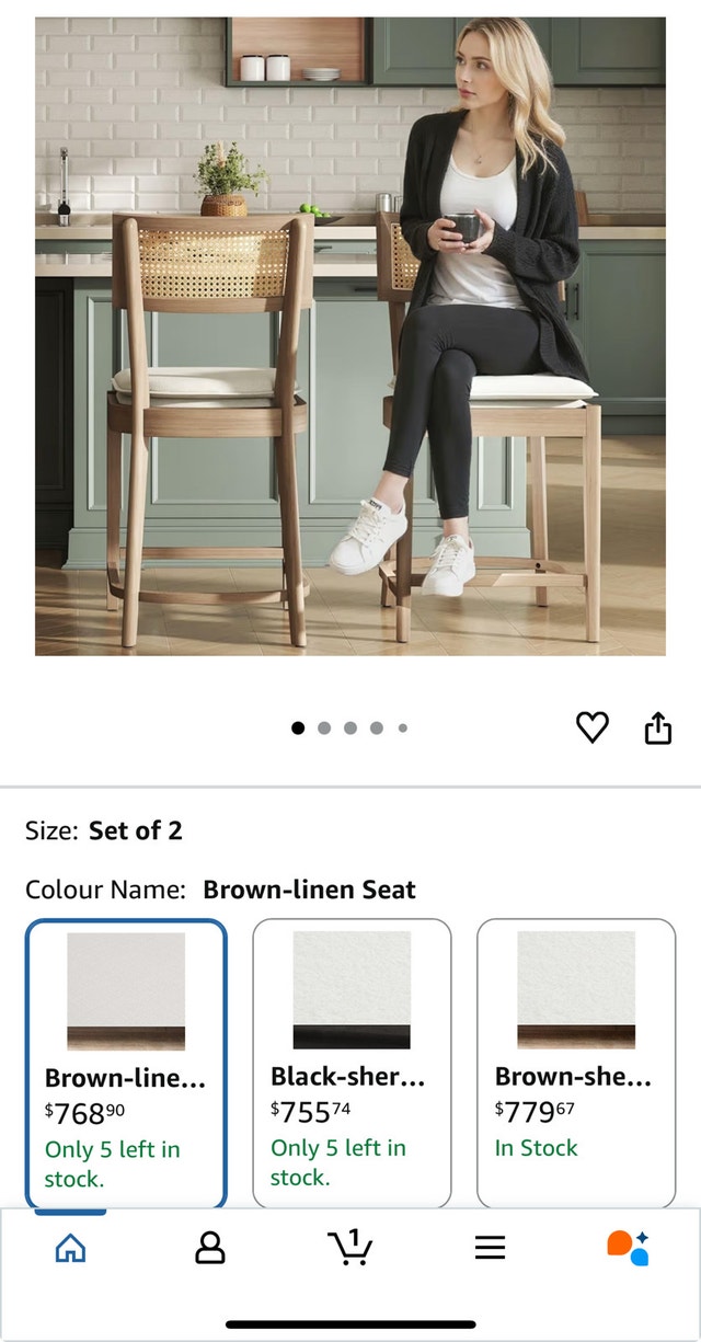 New Bar Stool - Brown Linen Cane Back - photo 5