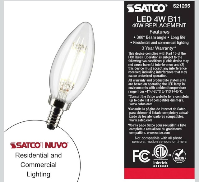 New Satco LED 4W B11 Light Bulbs (40W Replacement) - photo 2