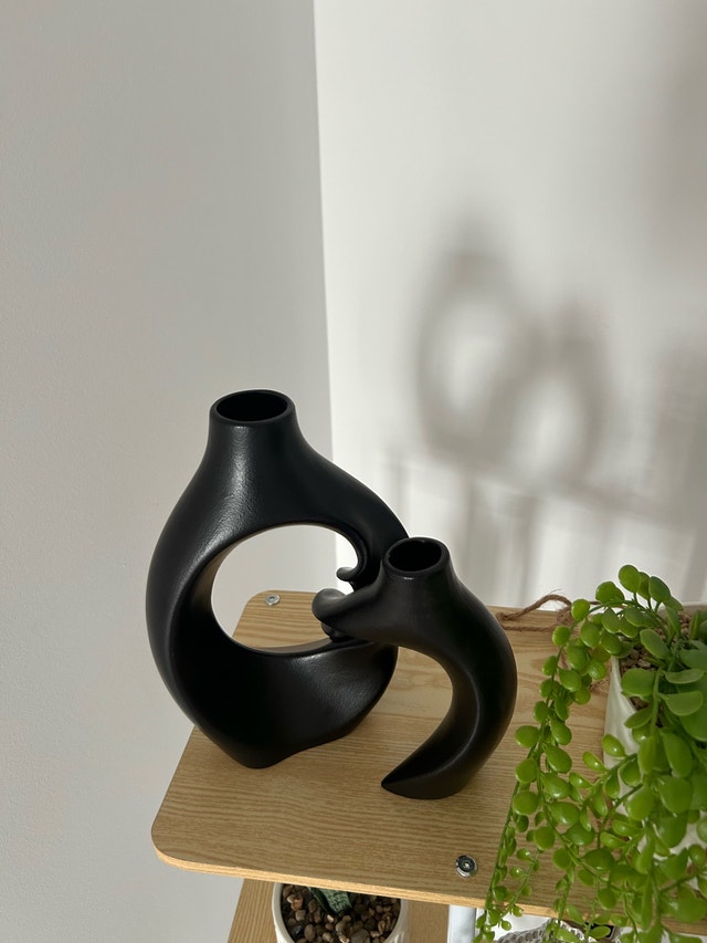 2 Black Vases - New