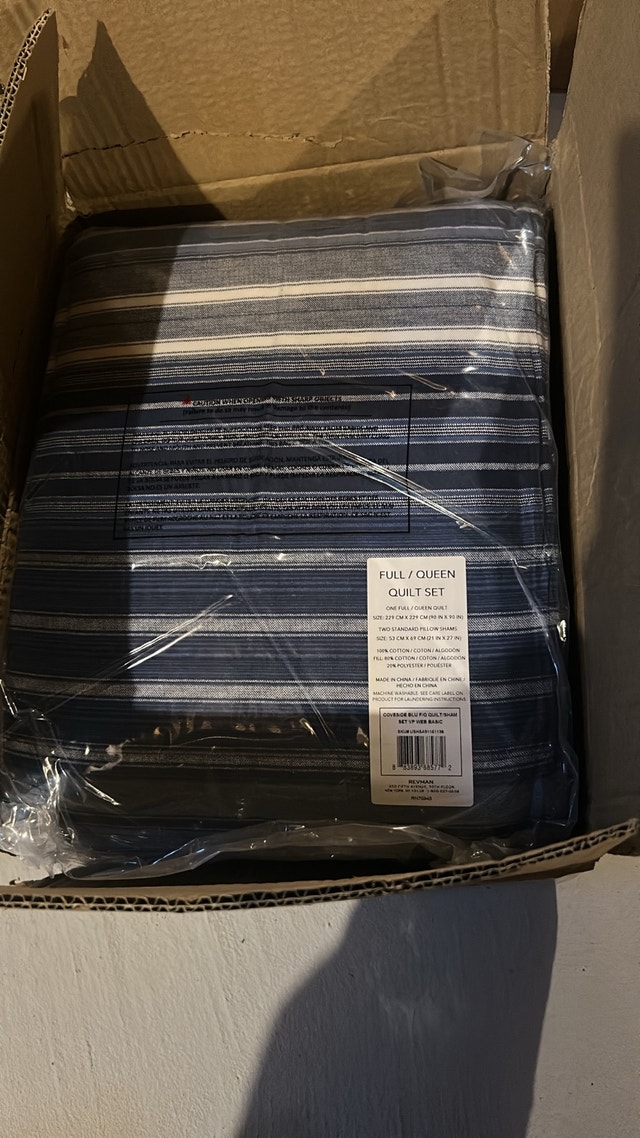 New Queen Quilt Set - Blue Stripe Cotton - photo 5