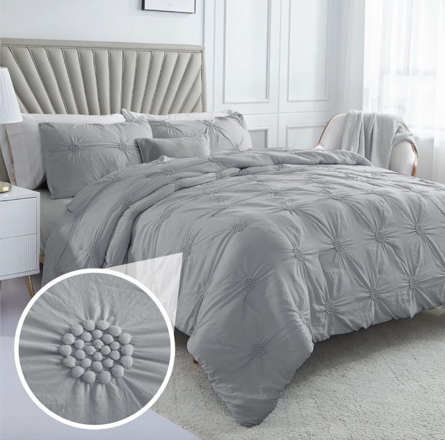 Swift Home Comforter Set TXL Gray Floral Pintuck