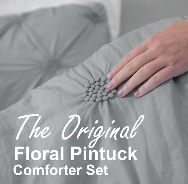 Swift Home Comforter Set TXL Gray Floral Pintuck - photo 2