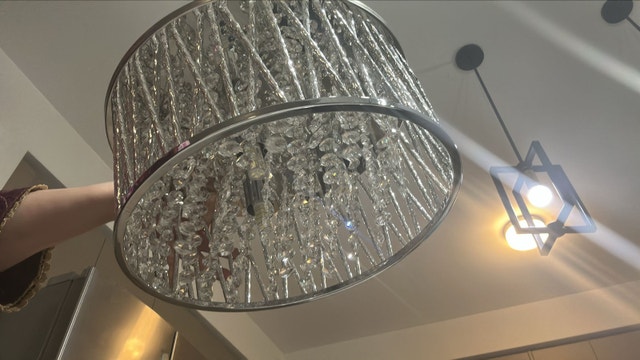 Used Chandelier with Chrome Finish and Faux Crystals