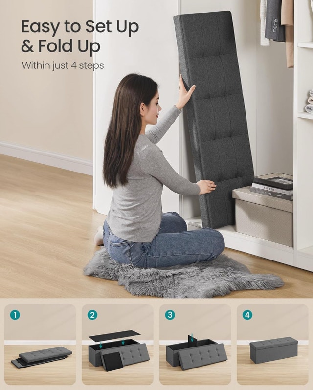 110cm Folding Storage Ottoman - Gray - photo 3