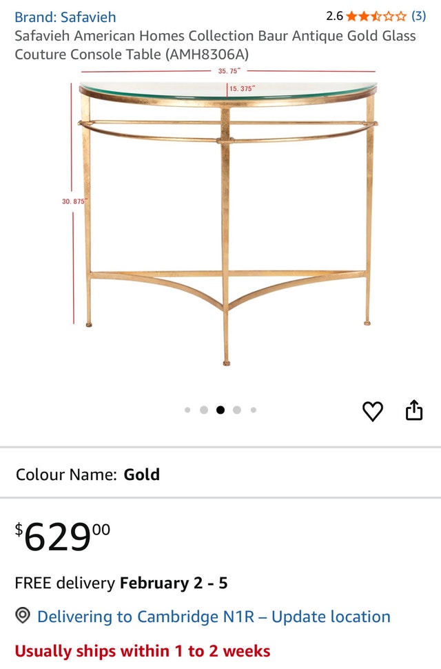 Safavieh American Gold Glass Couture Console Table - photo 4