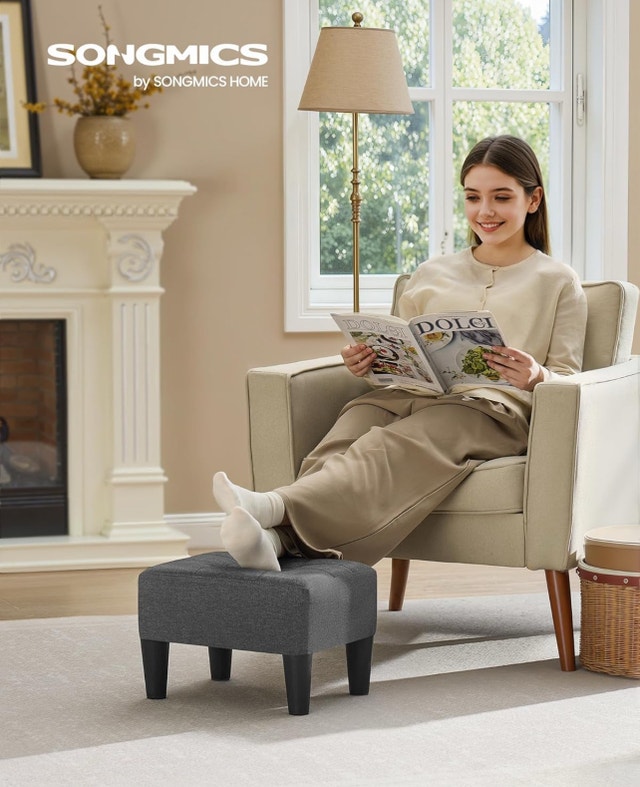 New Foot Stool Ottoman, Dark Gray, SONGMICS ULOM502G01 - photo 2