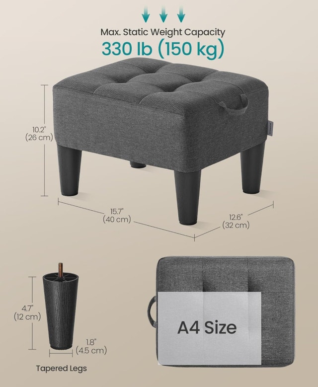New Foot Stool Ottoman, Dark Gray, SONGMICS ULOM502G01 - photo 3