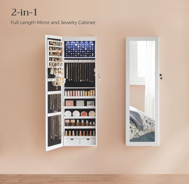 6 LED Mirror Jewelry Cabinet - Lockable, Wall/Door Mount - photo 3