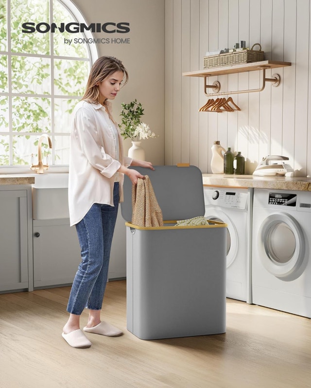 New SONGMICS Laundry Hamper with Lid, 3-Section - photo 2