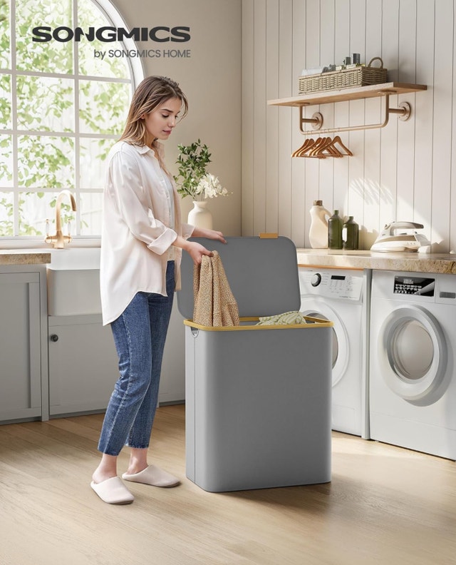 New SONGMICS Laundry Hamper with Lid, 3-Section - photo 3