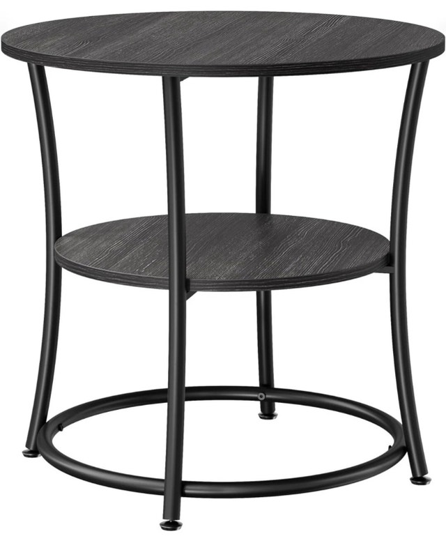 VASAGLE Round Side Table, End Table with 2 Shelves