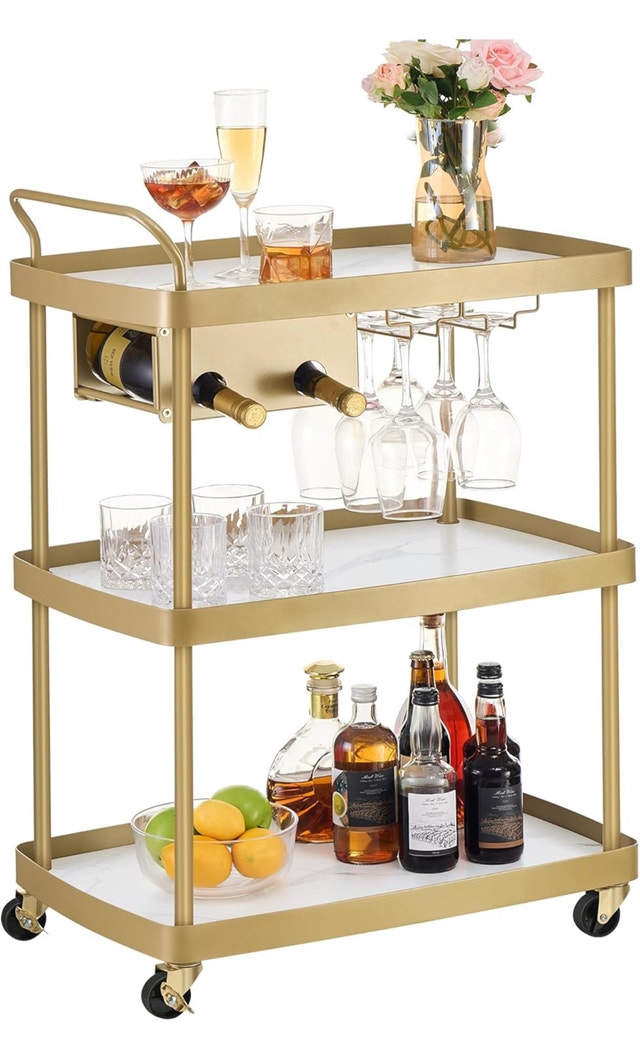 SONGMICS HOME Bar Cart - 3-Tier Gold & Marble