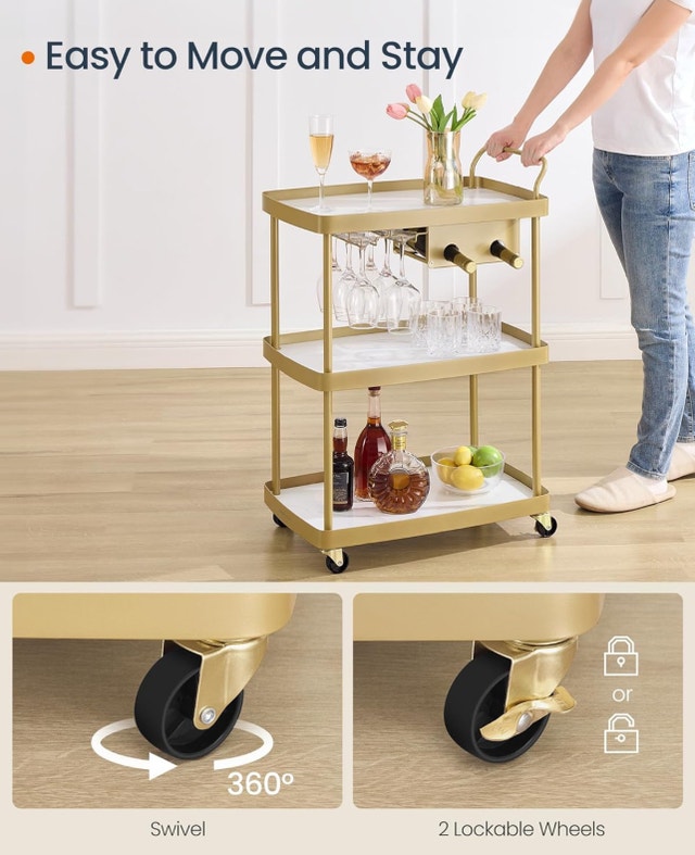 SONGMICS HOME Bar Cart - 3-Tier Gold & Marble - photo 5