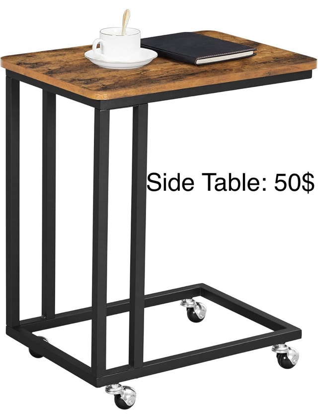 Wood Look Top Side Table with Black Metal Frame