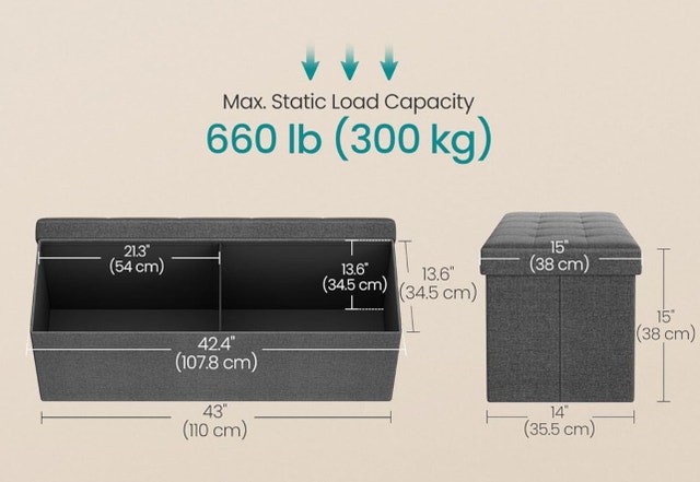110 cm Folding Storage Ottoman, Gray - photo 2