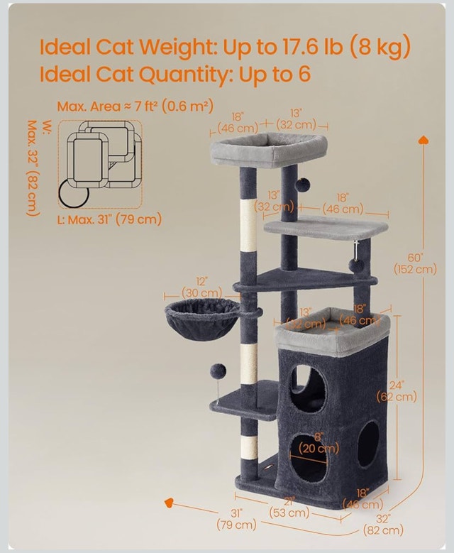 Feandrea Tall Cat Tree Tower, Dark Gray UPCT007G02 - photo 3