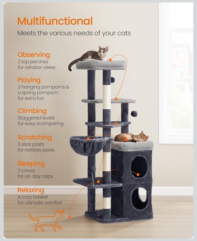 Feandrea Tall Cat Tree Tower, Dark Gray UPCT007G02 - photo 4