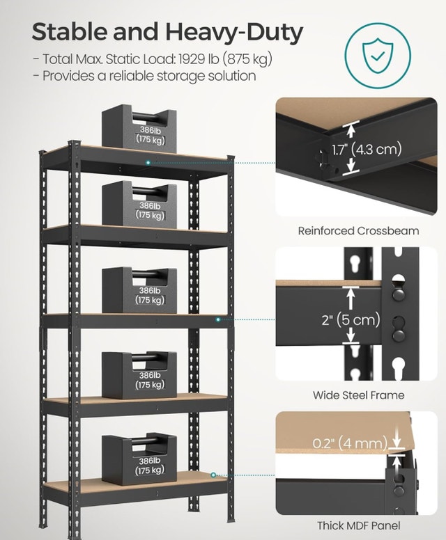 New 5-Tier Adjustable Storage Shelves for Garage, GLR302B01 - photo 2