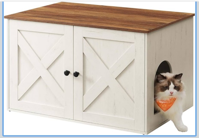 New Cat Litter Box Enclosure - Honey Brown/Rustic White