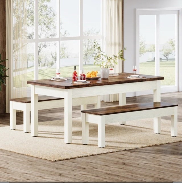 Tribesigns 3-Piece Dining Table Set with 2 Benches - New