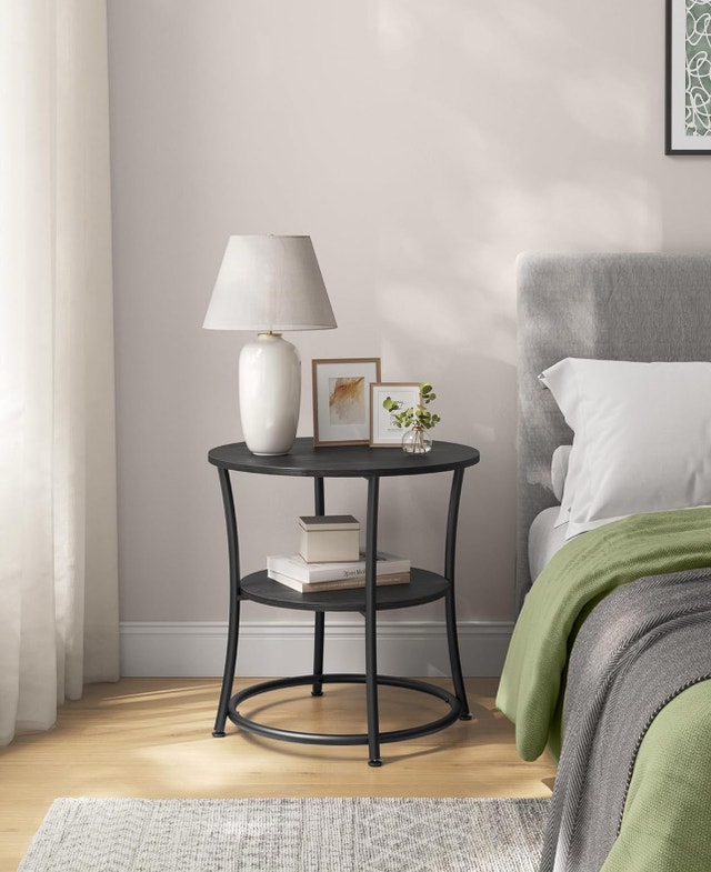 New Round Side Table, 2-Tier, Charcoal Gray-Ink Black
