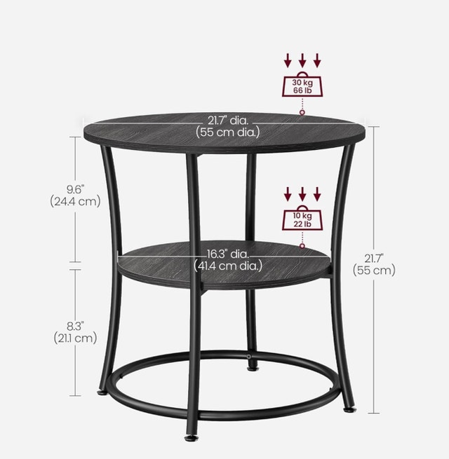 New Round Side Table, 2-Tier, Charcoal Gray-Ink Black - photo 4