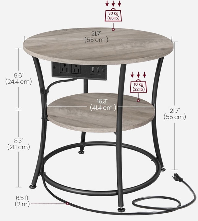 2-Tier End Table with Power Outlets - photo 3