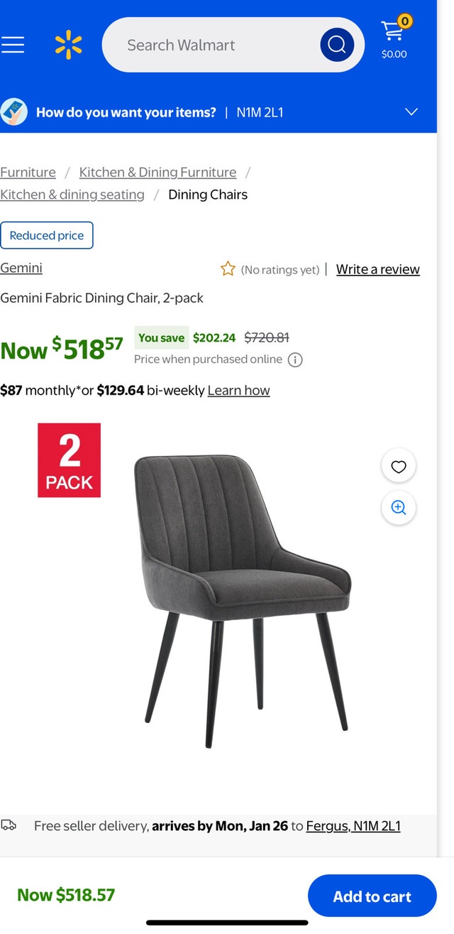 New 2 Gemini Fabric Dining Chairs - Gray - photo 2